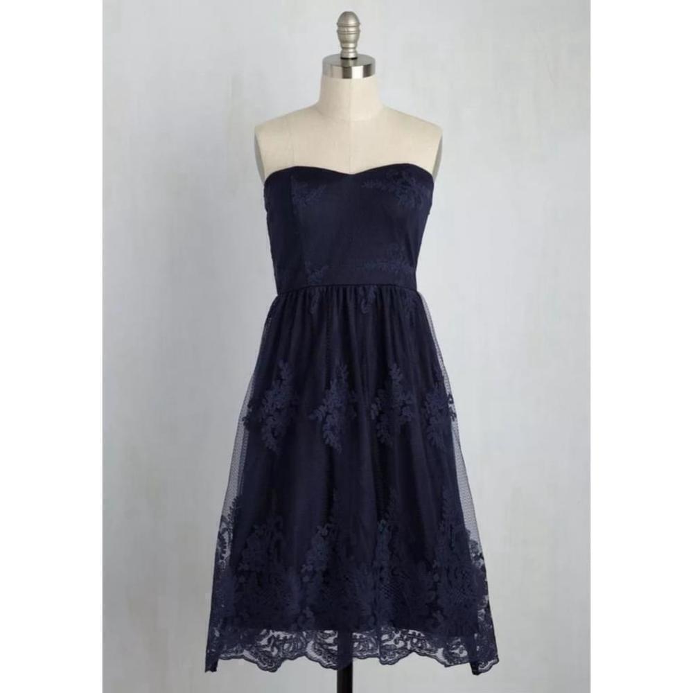 Strapless Navy Blue Lace Dress Cocktail Party Formal from Modcloth by Mystic